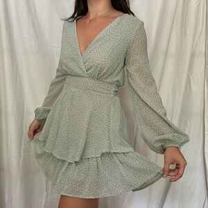Japna Sage Polka Dot Long Sleeve Dress